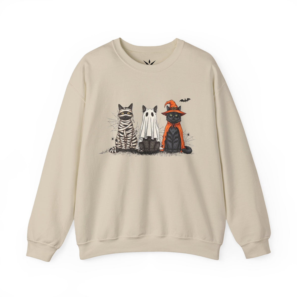 ORVIAN — Halloween Cats & Ghosts Crewneck, Spooky Cute Black Cat Unisex Sweatshirt