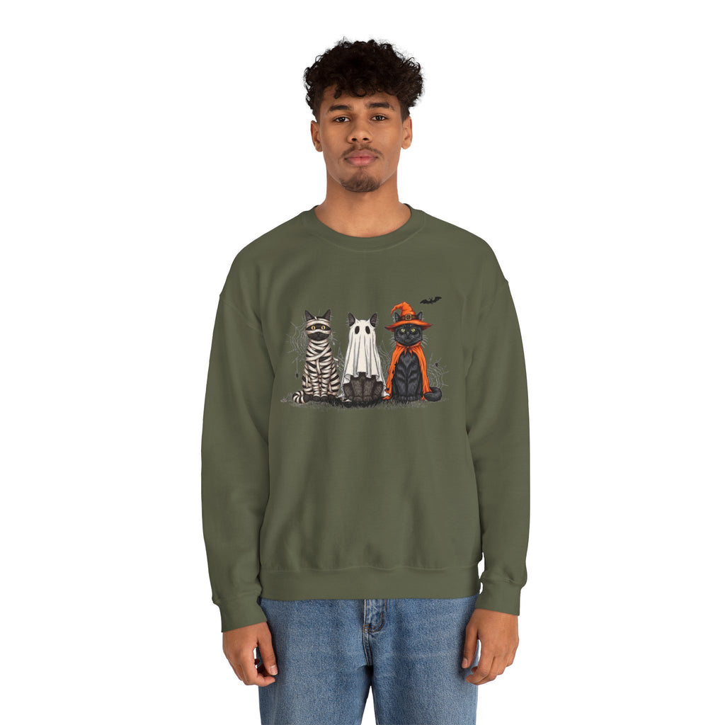 ORVIAN — Halloween Cats & Ghosts Crewneck, Spooky Cute Black Cat Unisex Sweatshirt