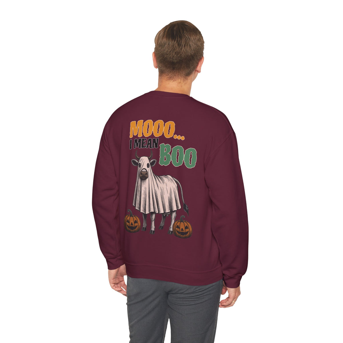 ORVIAN — Howdy Fall Wéstern Pumpkin & Ghost Cow Crewneck, Moo I Mean Boo Halloween Unisex