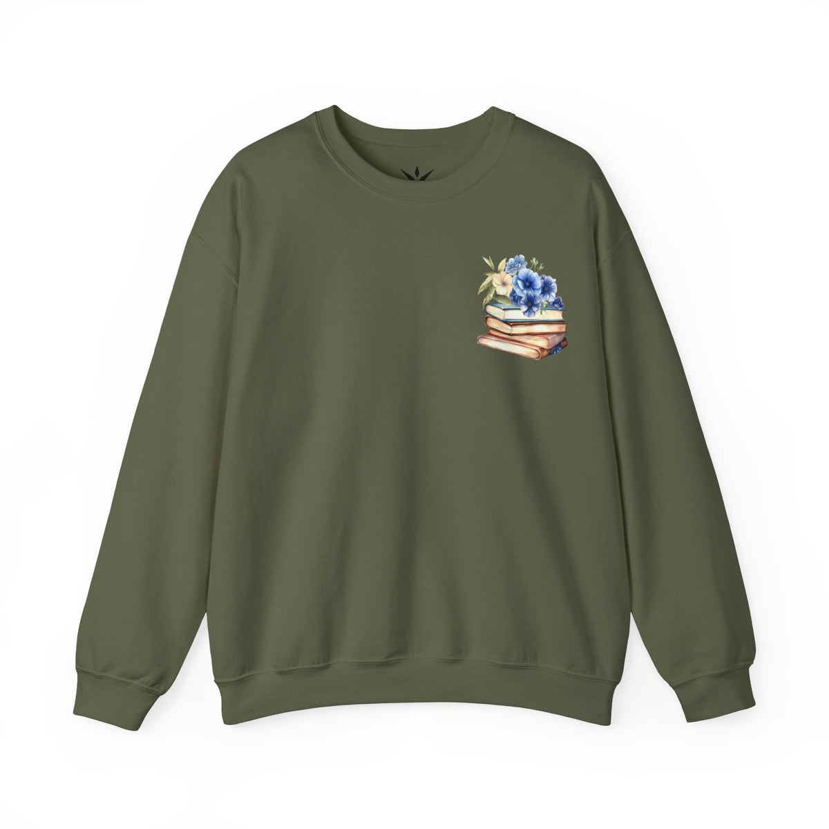 ORVIAN — Blue Watercolor Floral Book Crewneck, Open Book Wildflower Literary Unisex Heavy Blend