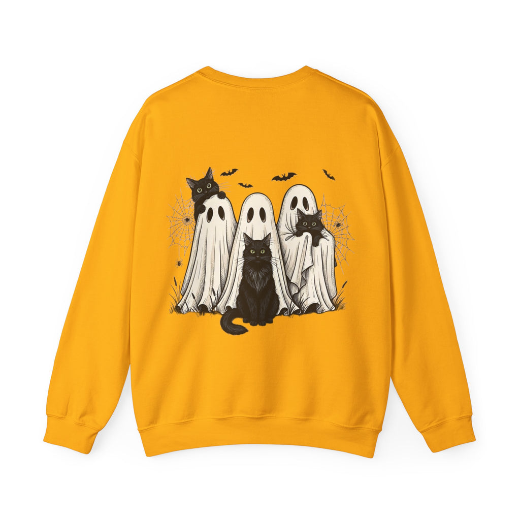 ORVIAN — Halloween Cats & Ghosts Crewneck, Spooky Cute Black Cat Unisex Sweatshirt