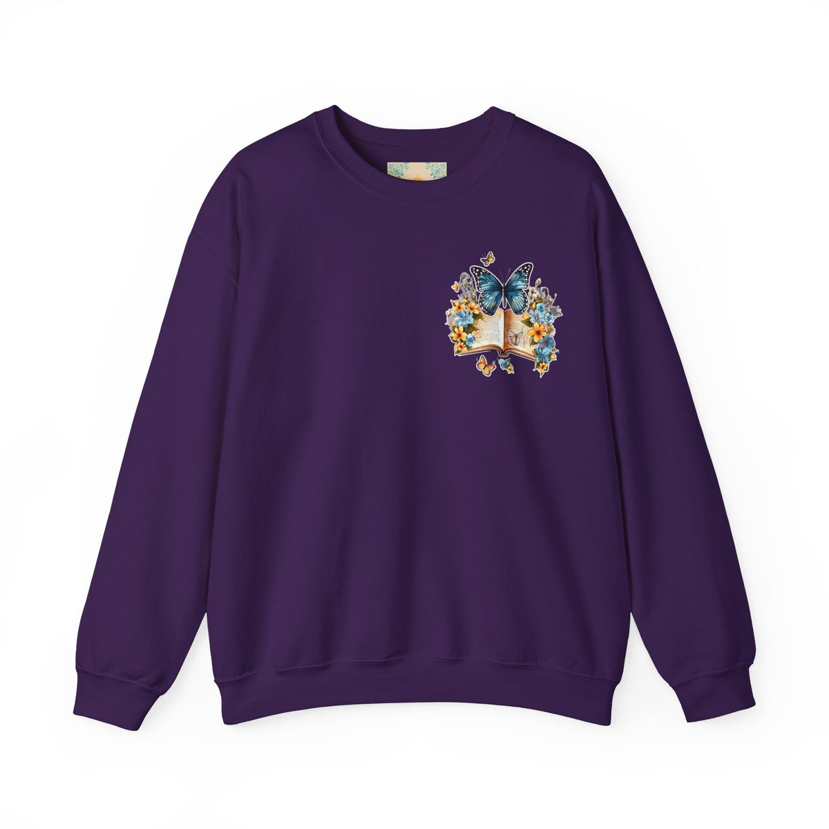 ORVIAN — Watercolor Floral Book & Butterfly Crewneck, Literary Nature Unisex Heavy Blend