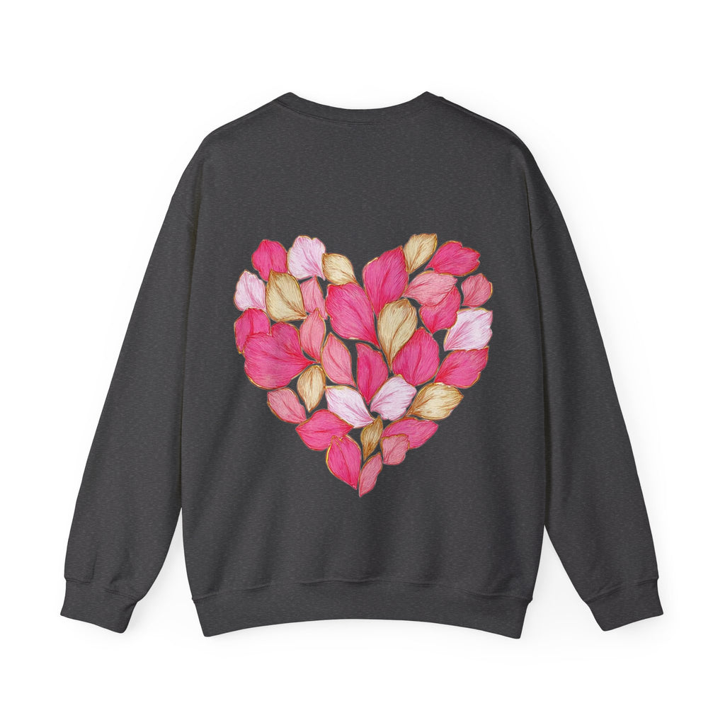 ORVIAN — Floral Rose Heart Crewneck, Romantic Pink Flower Valentine Sweatshirt, Unisex Heavy Blend