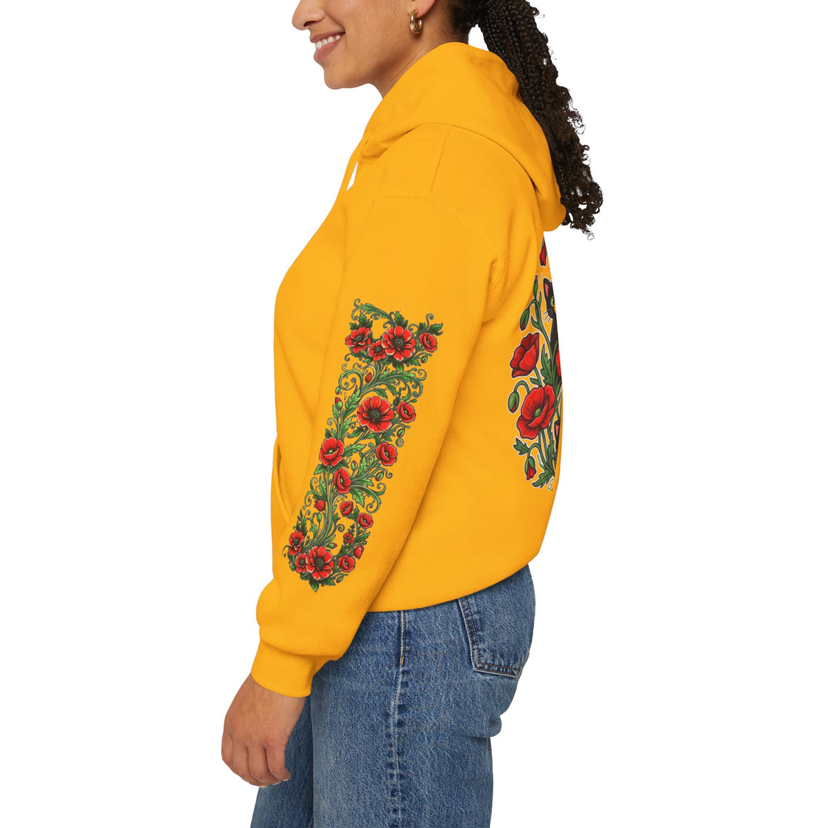 ORVIAN — Black Cat & Red Poppies Unisex Heavy Blend Hoodie
