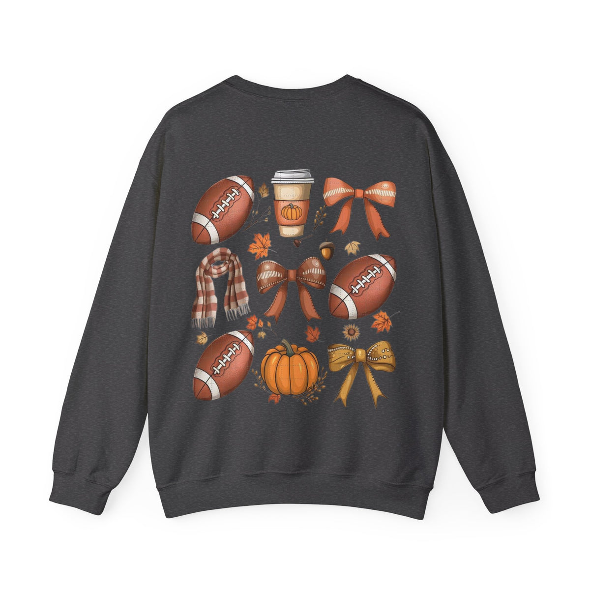 ORVIAN — Coquette Fall Bow & Football Crewneck, Pumpkin Spice Game Day Unisex Heavy Blend