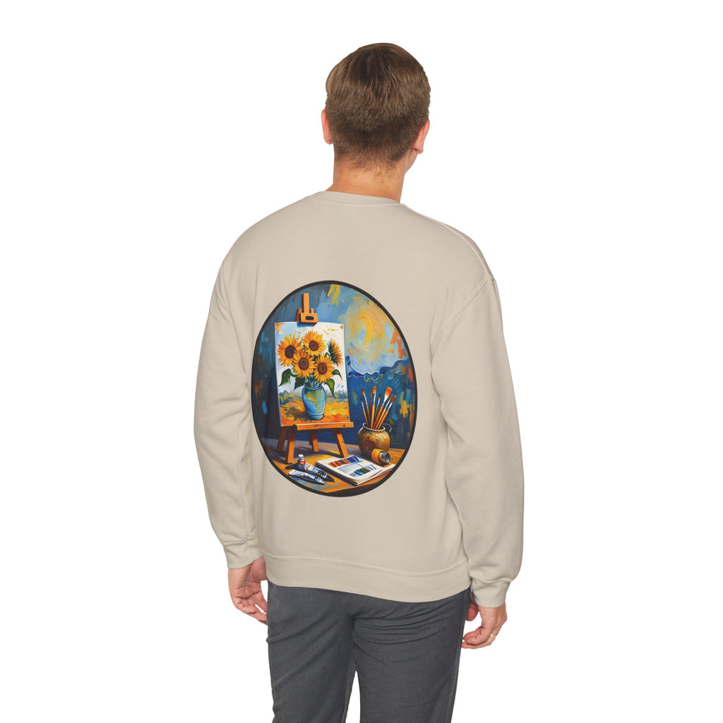 ORVIAN — Van Gogh Starry Night Sunflower & Artist Easel Crewneck, Art-Inspired Sweatshirt