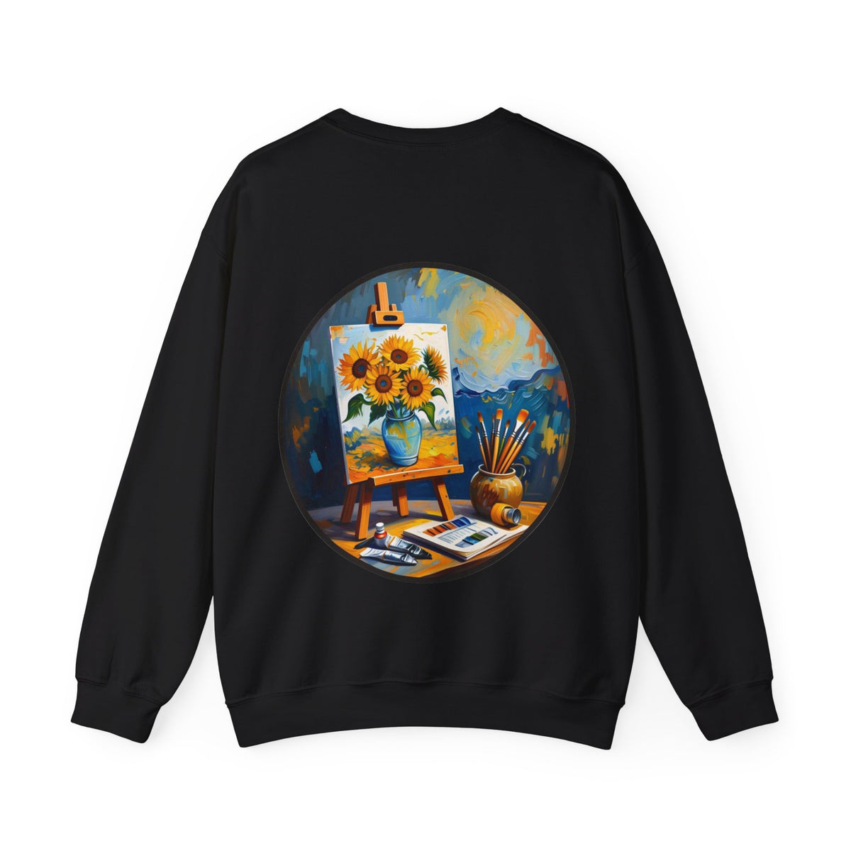 ORVIAN — Van Gogh Starry Night Sunflower & Artist Easel Crewneck, Art-Inspired Sweatshirt