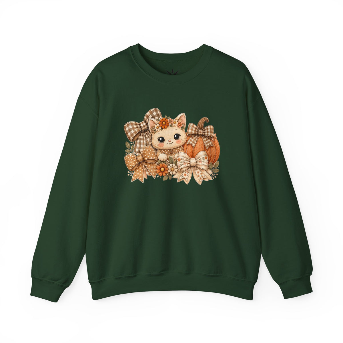 ORVIAN — Fall Kitten & Coquette Ghost Crewneck, Gingham Pumpkin Autumn Unisex Heavy Blend
