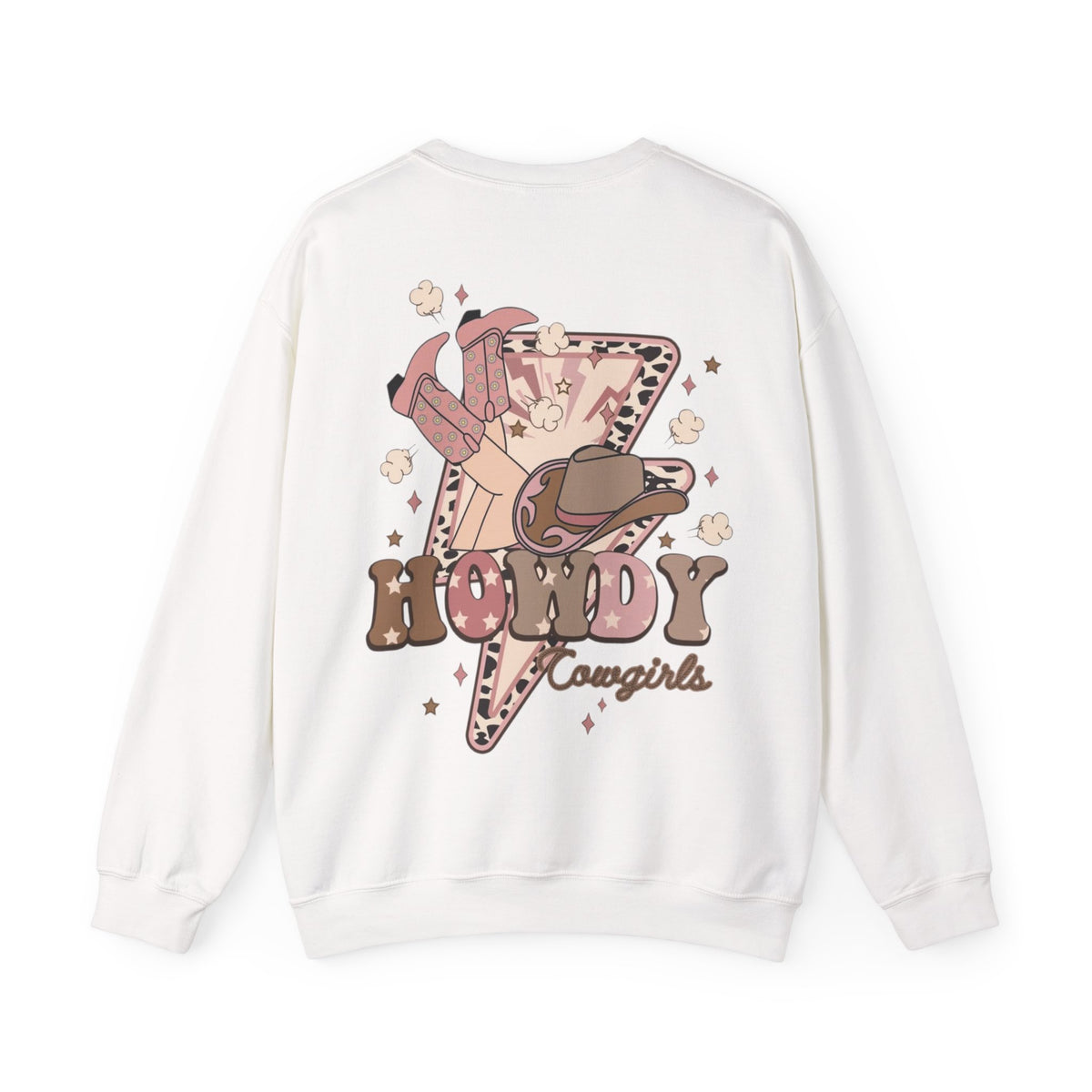 ORVIAN — Howdy Cowgirls Western Crewneck, Leopard Lightning Bolt & Cowgirl Boots Unisex Heavy Blend