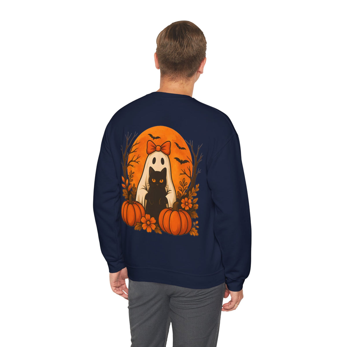 ORVIAN — Black Cat & Pumpkin Halloween Crewneck, Ghost & Coquette Bow Unisex Heavy Blend