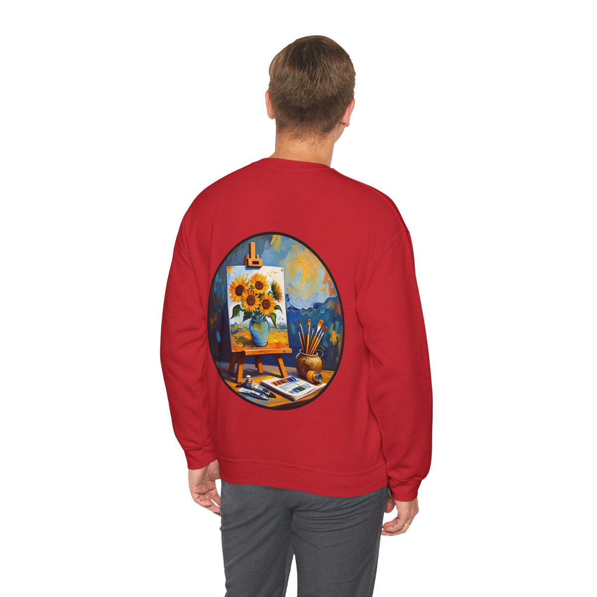 ORVIAN — Van Gogh Starry Night Sunflower & Artist Easel Crewneck, Art-Inspired Sweatshirt
