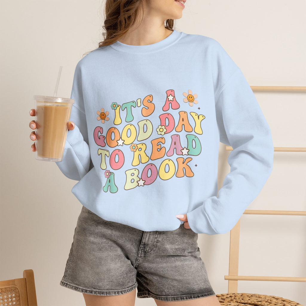 ORVIAN — Good Day to Read a Book Crewneck, Retro Floral Book Lover Sweatshirt Unisex Heavy Blend