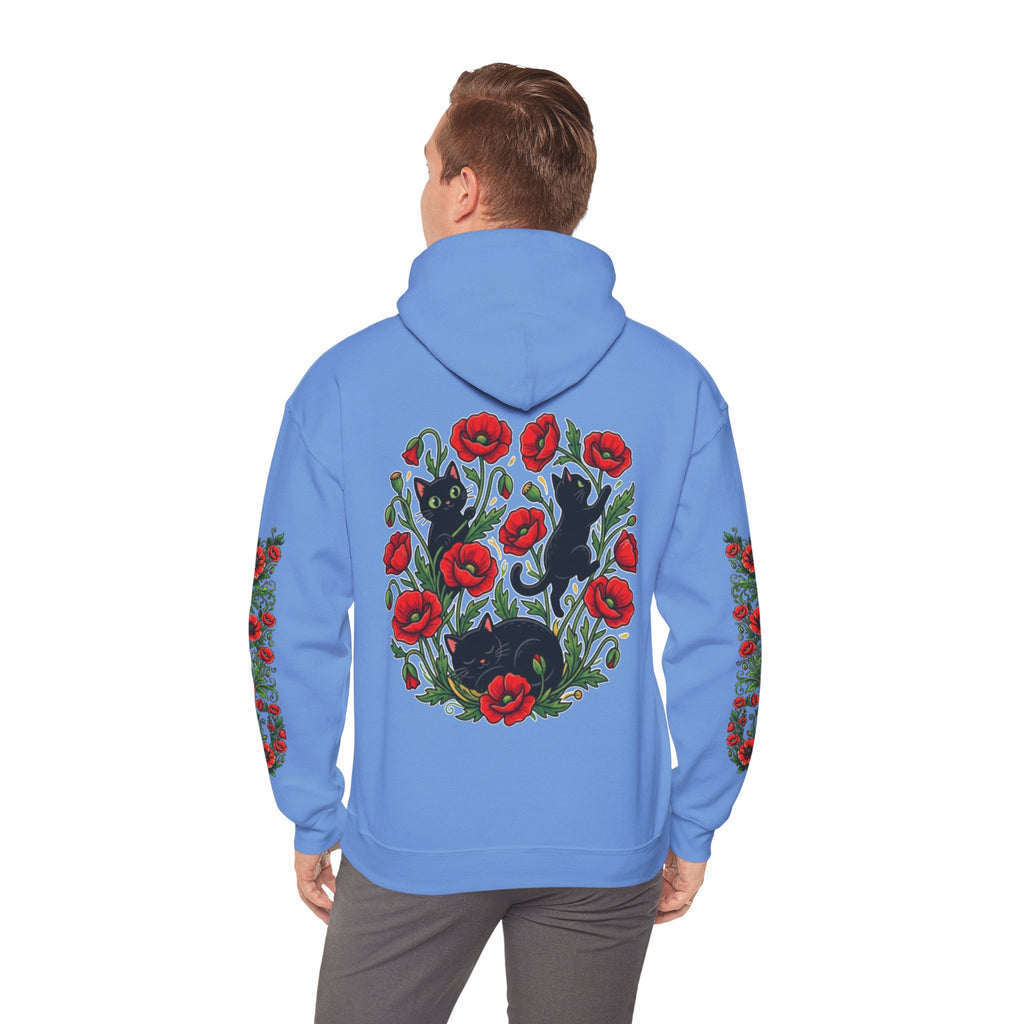 ORVIAN — Black Cat & Red Poppies Unisex Heavy Blend Hoodie