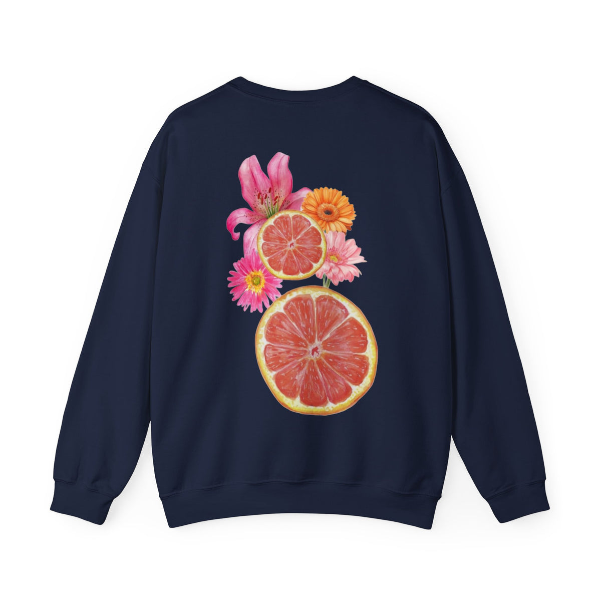 ORVIAN — Tropical Citrus & Pink Floral Crewneck, Grapefruit Orange Watercolor Unisex Heavy Blend
