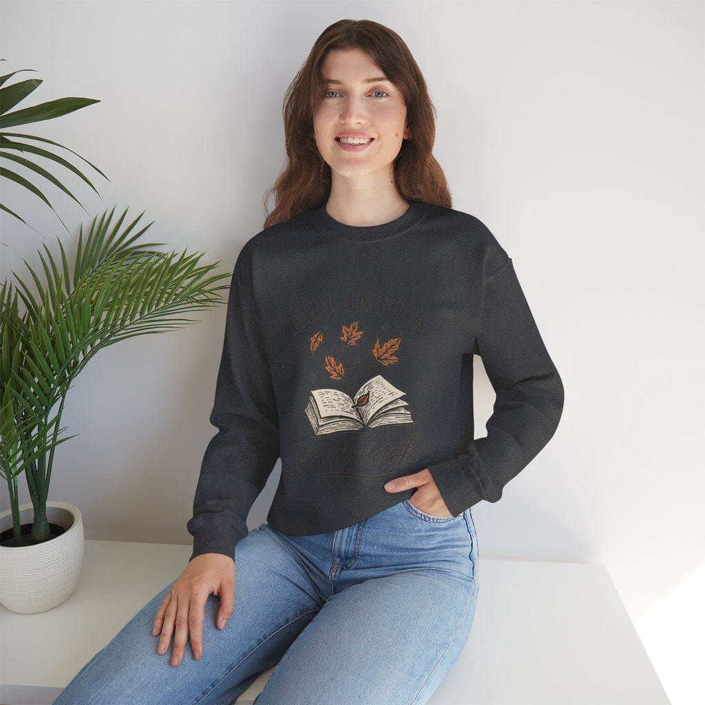 ORVIAN — Fall Into a Good Book Ghost Crewneck, Cozy Autumn Book Lover Unisex Heavy Blend