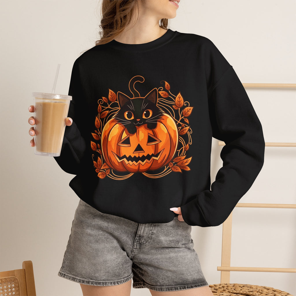 ORVIAN — Black Cat & Pumpkin Halloween Crewneck, Ghost & Coquette Bow Unisex Heavy Blend