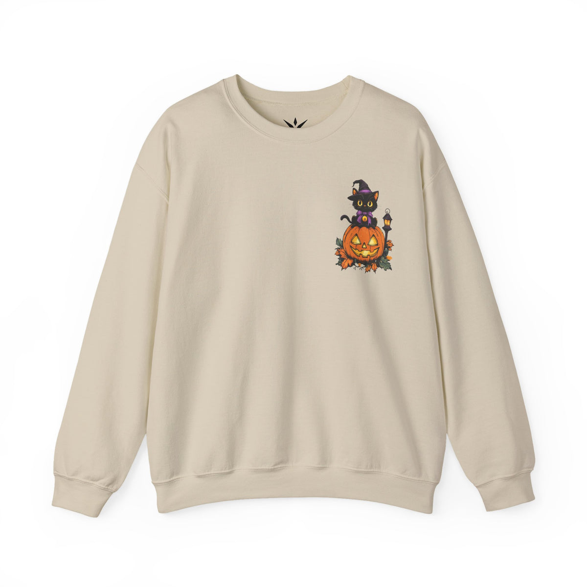ORVIAN — Witch Cat Halloween Crewneck, Flying Black Cat & Pumpkin Patch Unisex Sweatshirt