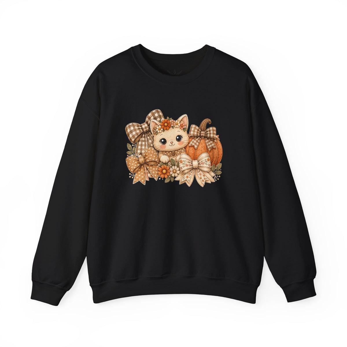 ORVIAN — Fall Kitten & Coquette Ghost Crewneck, Gingham Pumpkin Autumn Unisex Heavy Blend