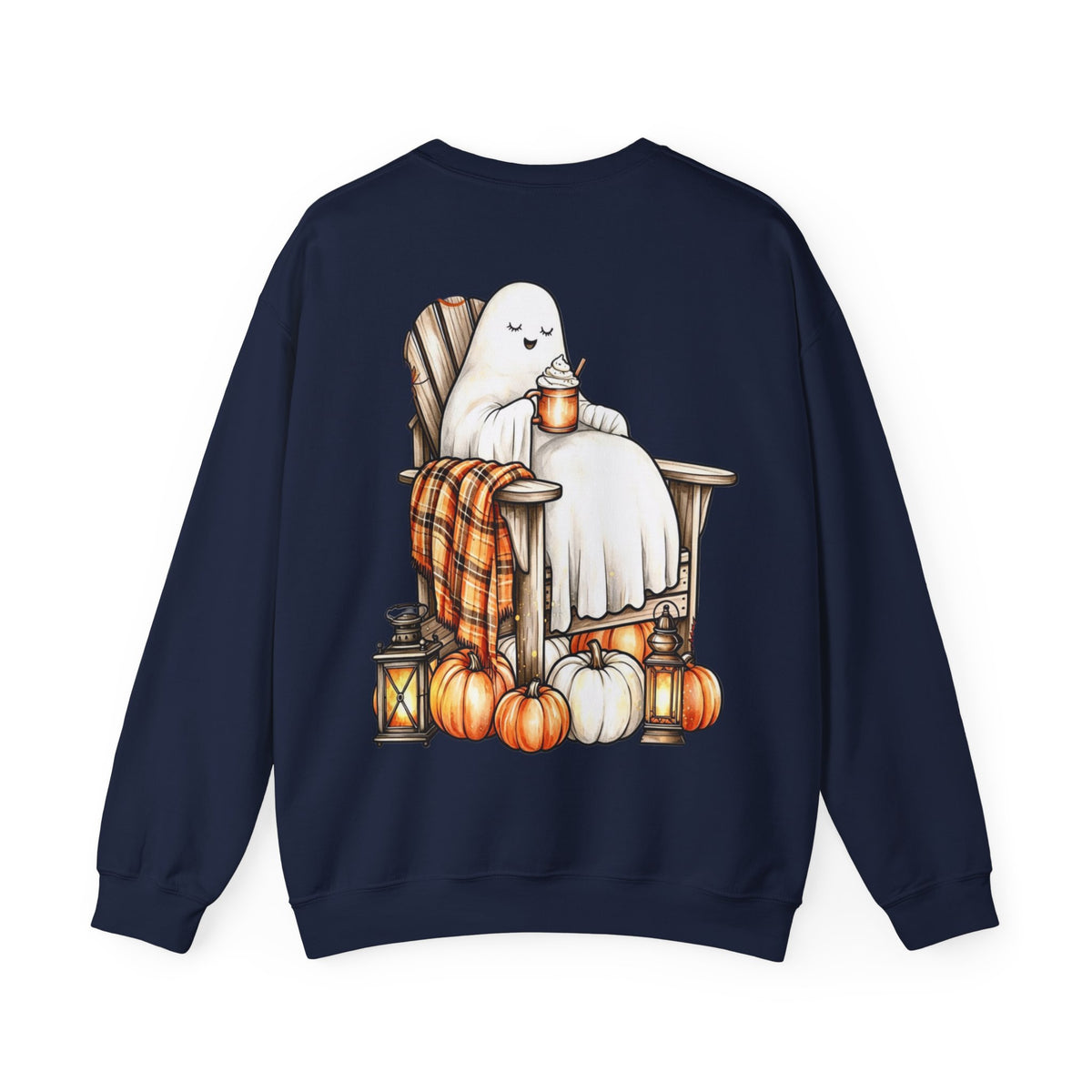 ORVIAN — Ghostly Coffee Break Coquette Bow Crewneck, Cozy Pumpkin Spice Halloween Unisex