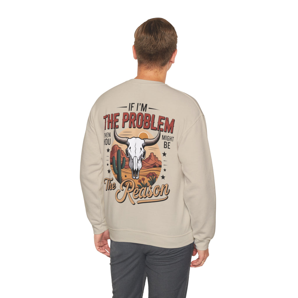 ORVIAN — Cowgirl “If I'm the Problem” Western Crewneck, Longhorn Skull Unisex Heavy Blend