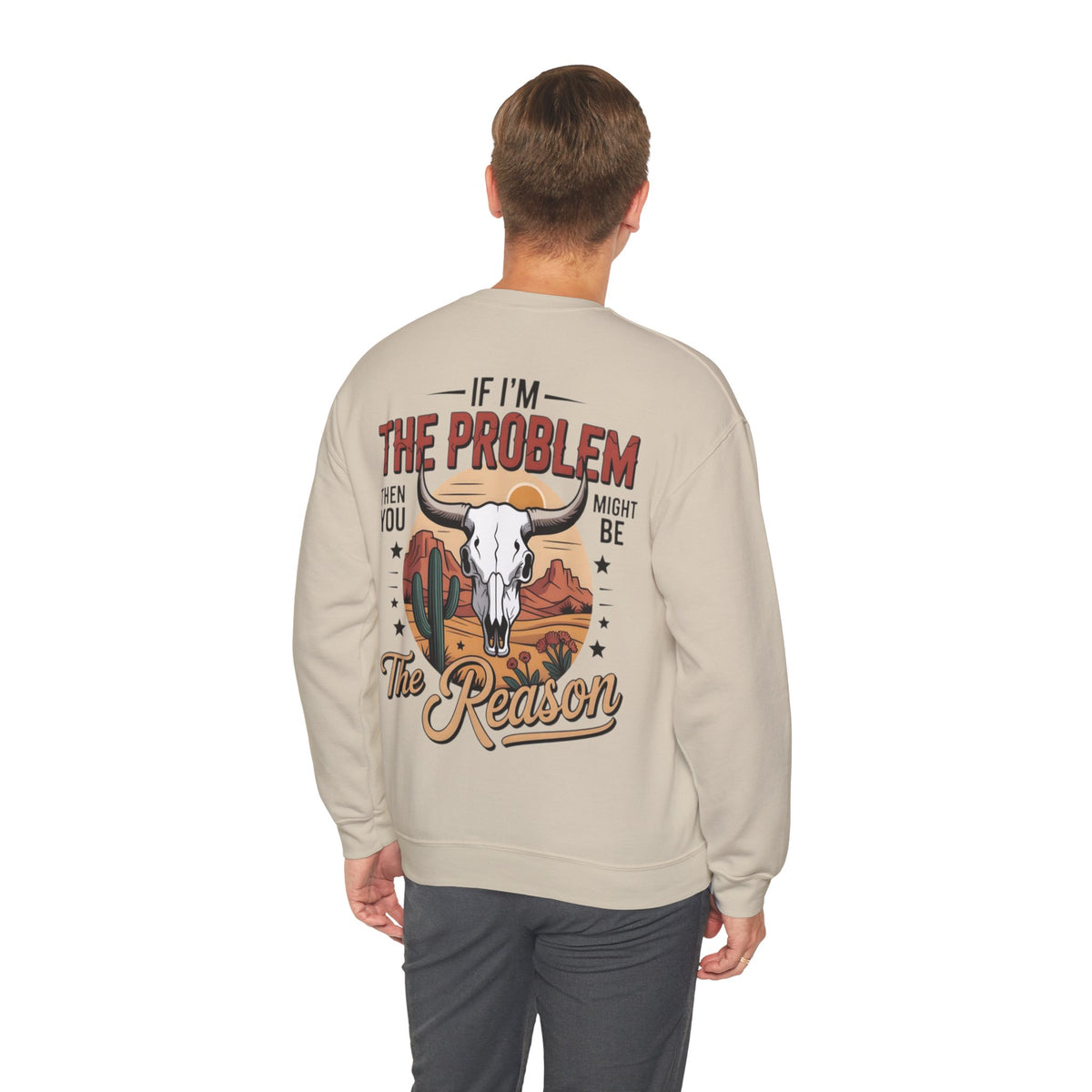 ORVIAN — Cowgirl “If I'm the Problem” Western Crewneck, Longhorn Skull Unisex Heavy Blend