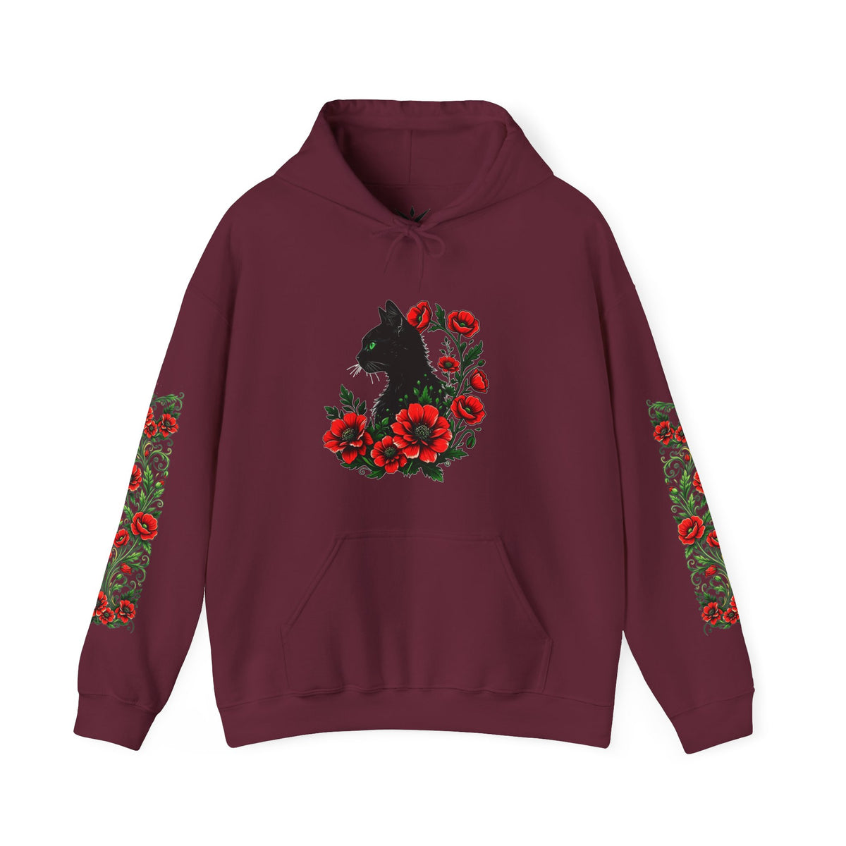 ORVIAN — Black Cat & Red Poppies Unisex Heavy Blend Hoodie