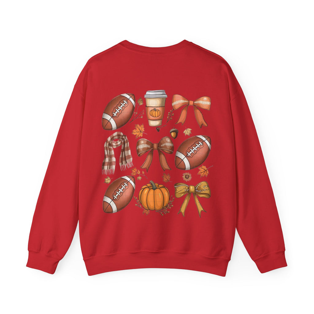 ORVIAN — Coquette Fall Bow & Football Crewneck, Pumpkin Spice Game Day Unisex Heavy Blend