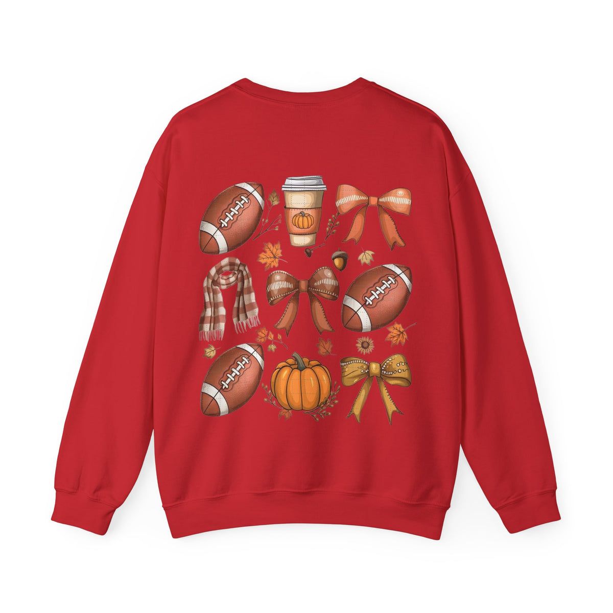 ORVIAN — Coquette Fall Bow & Football Crewneck, Pumpkin Spice Game Day Unisex Heavy Blend