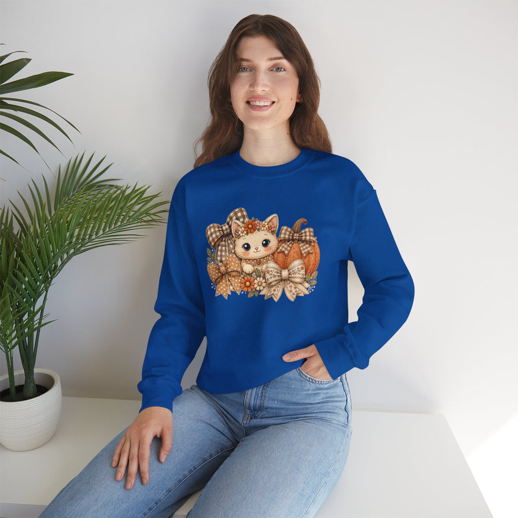 ORVIAN — Fall Kitten & Coquette Ghost Crewneck, Gingham Pumpkin Autumn Unisex Heavy Blend