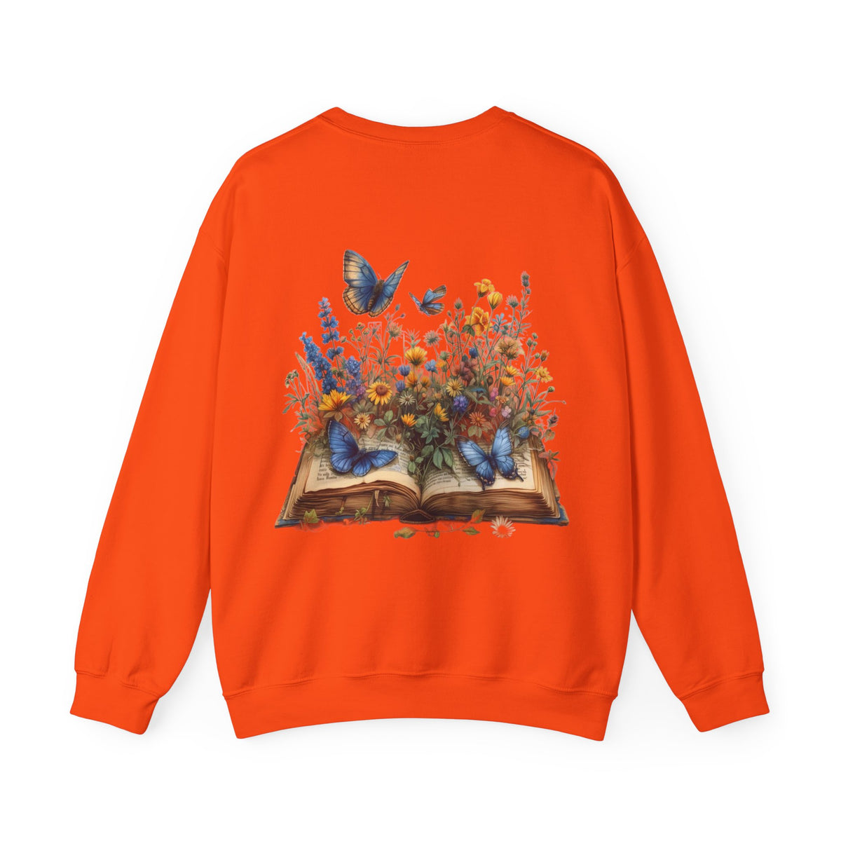 ORVIAN — Watercolor Floral Book & Butterfly Crewneck, Literary Nature Unisex Heavy Blend