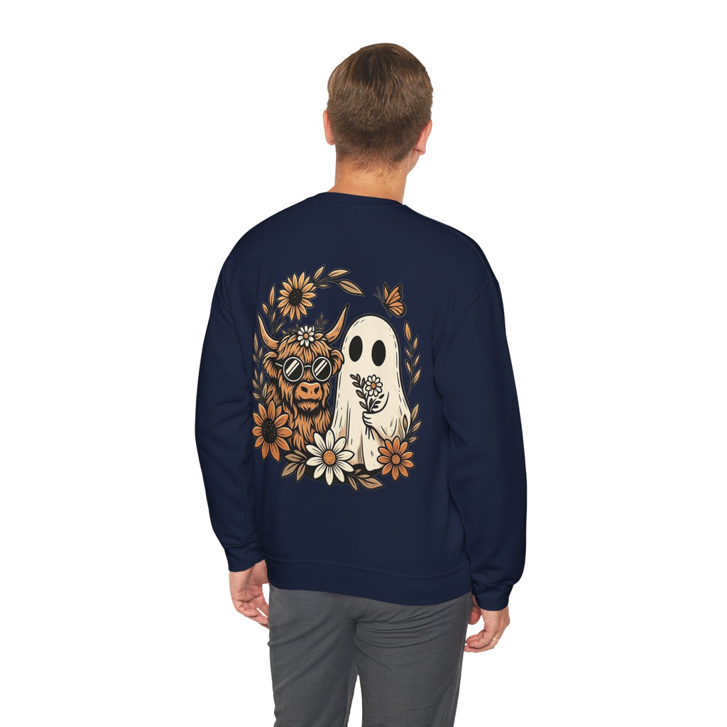 ORVIAN — Highland Cow & Cute Ghost Western Floral Crewneck, Spooky Unisex Sweatshirt