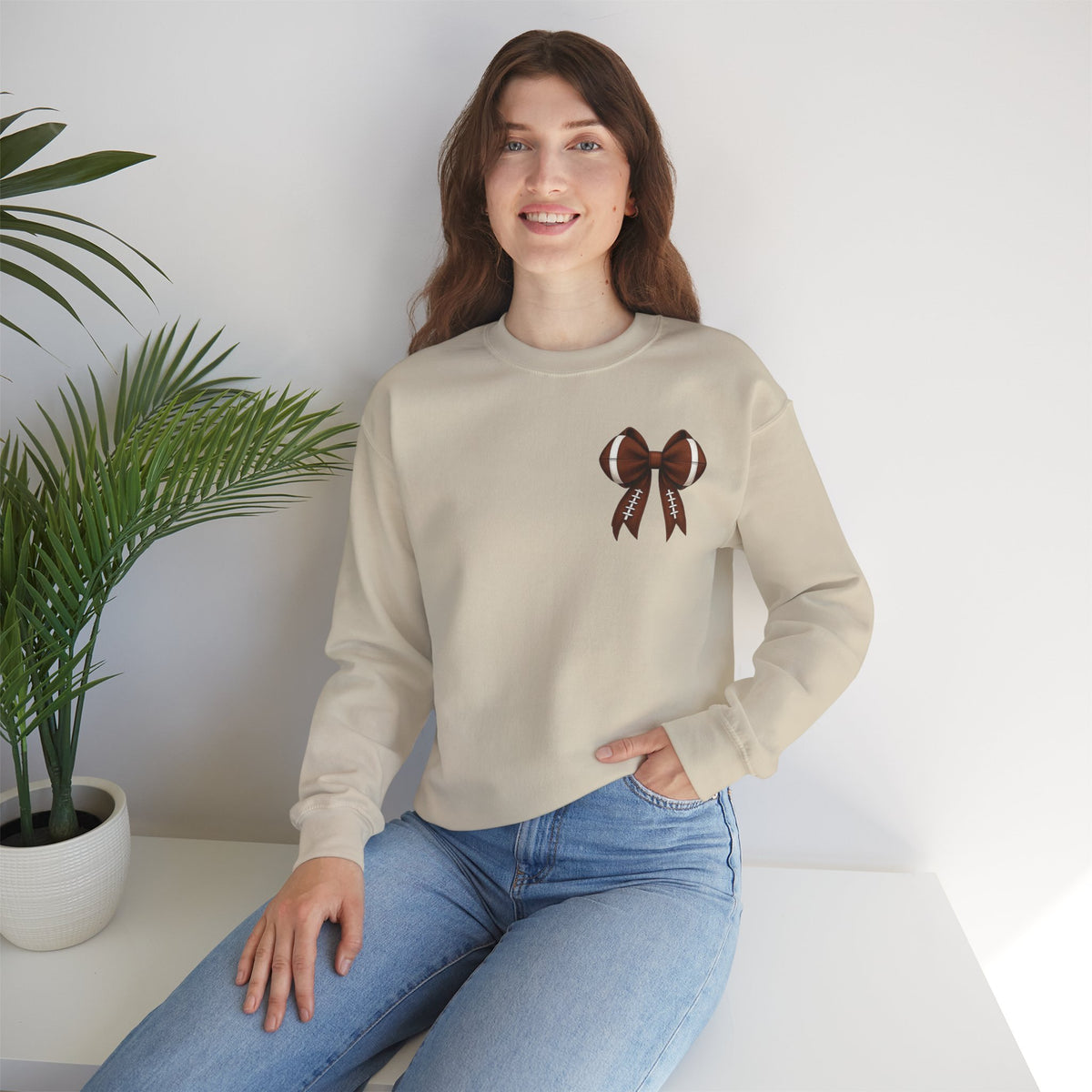 ORVIAN — Touchdown Season Coquette Football Bow Crewneck, Varsity Game Day Unisex Heavy Blend