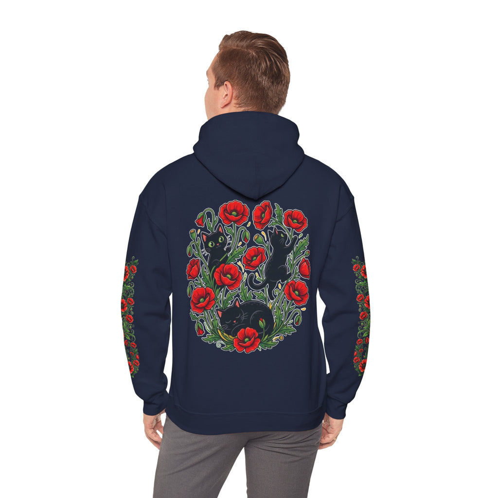 ORVIAN — Black Cat & Red Poppies Unisex Heavy Blend Hoodie