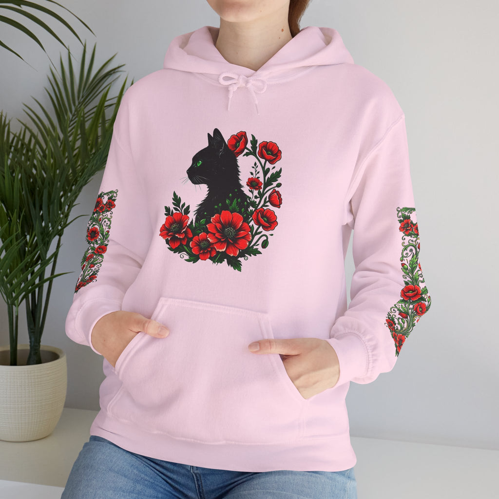 ORVIAN — Black Cat & Red Poppies Unisex Heavy Blend Hoodie