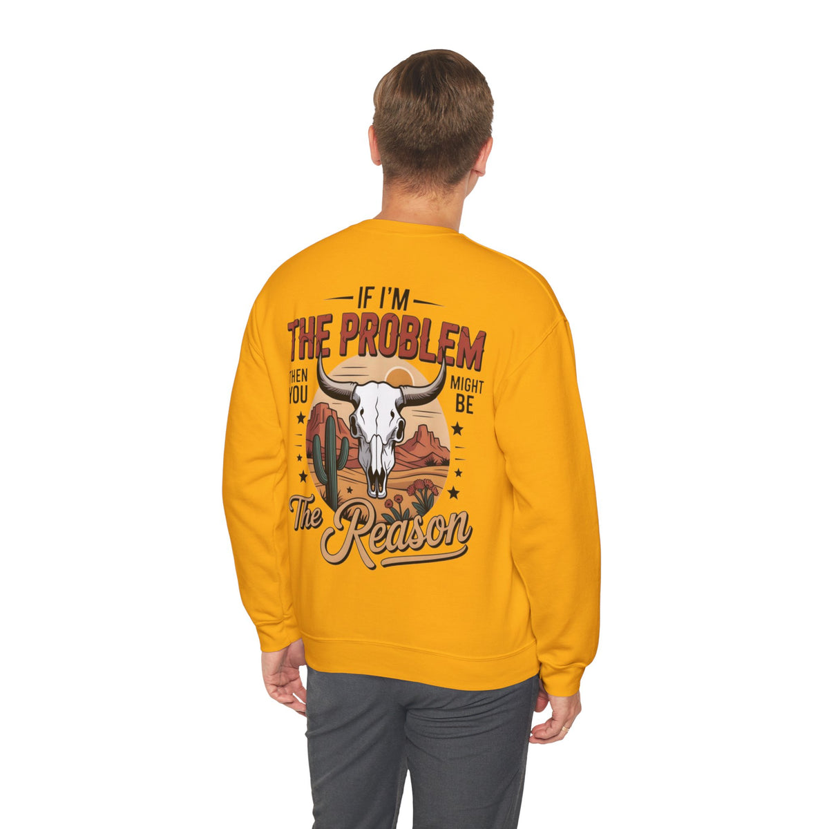 ORVIAN — Cowgirl “If I'm the Problem” Western Crewneck, Longhorn Skull Unisex Heavy Blend