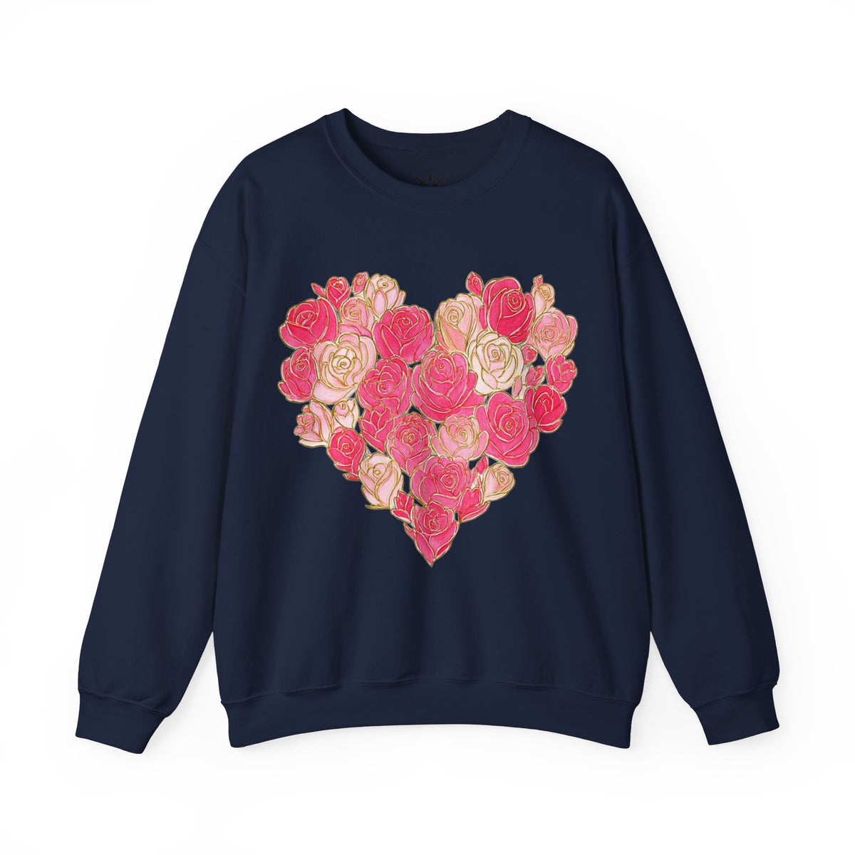 ORVIAN — Floral Rose Heart Crewneck, Romantic Pink Flower Valentine Sweatshirt, Unisex Heavy Blend