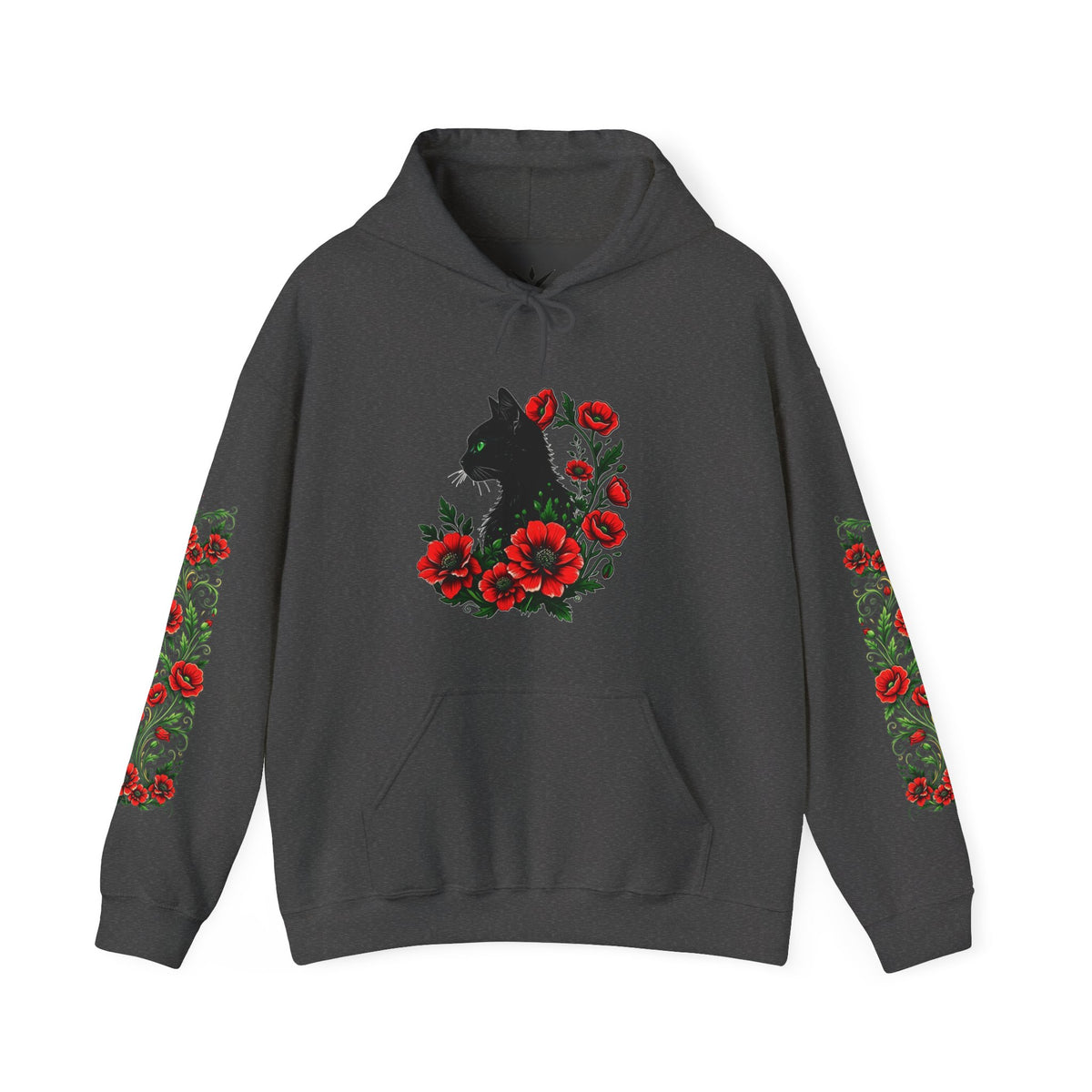 ORVIAN — Black Cat & Red Poppies Unisex Heavy Blend Hoodie
