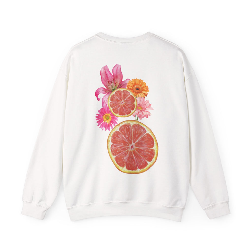 ORVIAN — Tropical Citrus & Pink Floral Crewneck, Grapefruit Orange Watercolor Unisex Heavy Blend