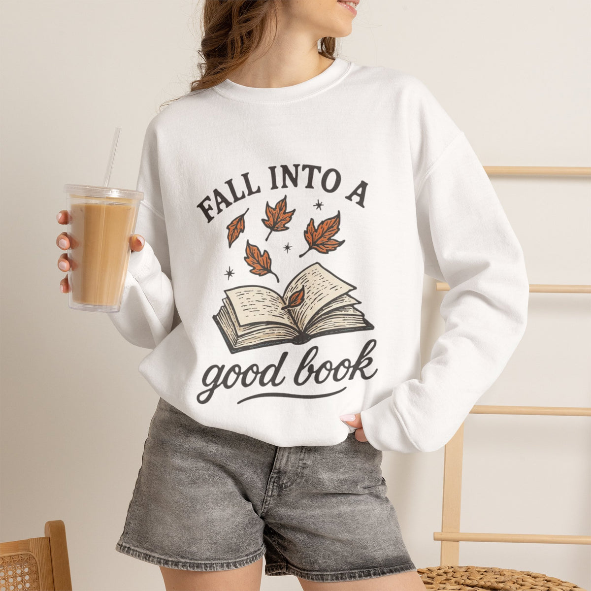 ORVIAN — Fall Into a Good Book Ghost Crewneck, Cozy Autumn Book Lover Unisex Heavy Blend