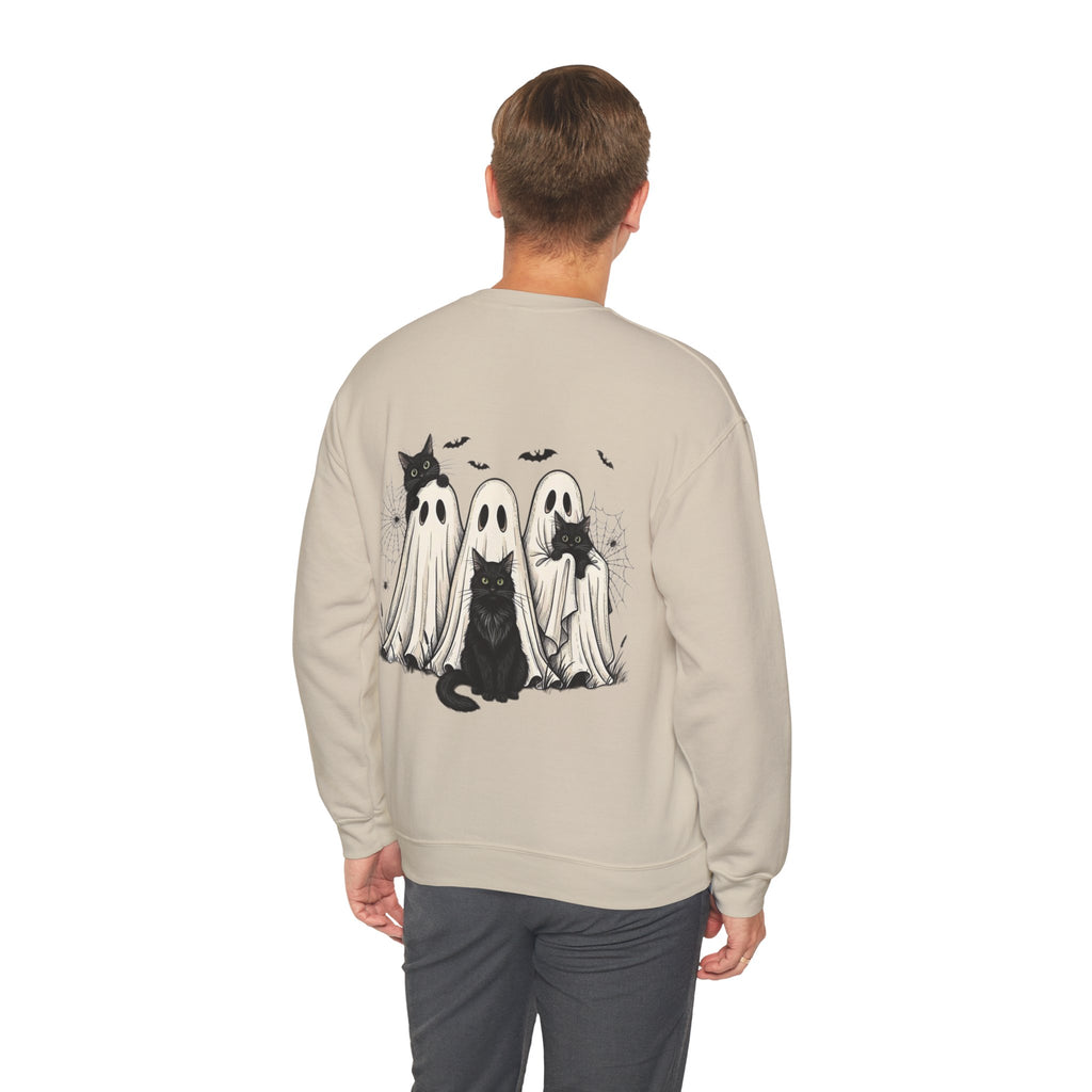 ORVIAN — Halloween Cats & Ghosts Crewneck, Spooky Cute Black Cat Unisex Sweatshirt