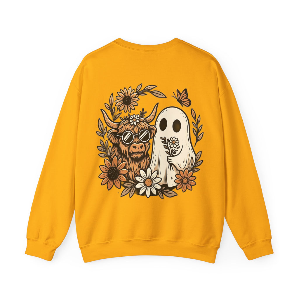 ORVIAN — Highland Cow & Cute Ghost Western Floral Crewneck, Spooky Unisex Sweatshirt