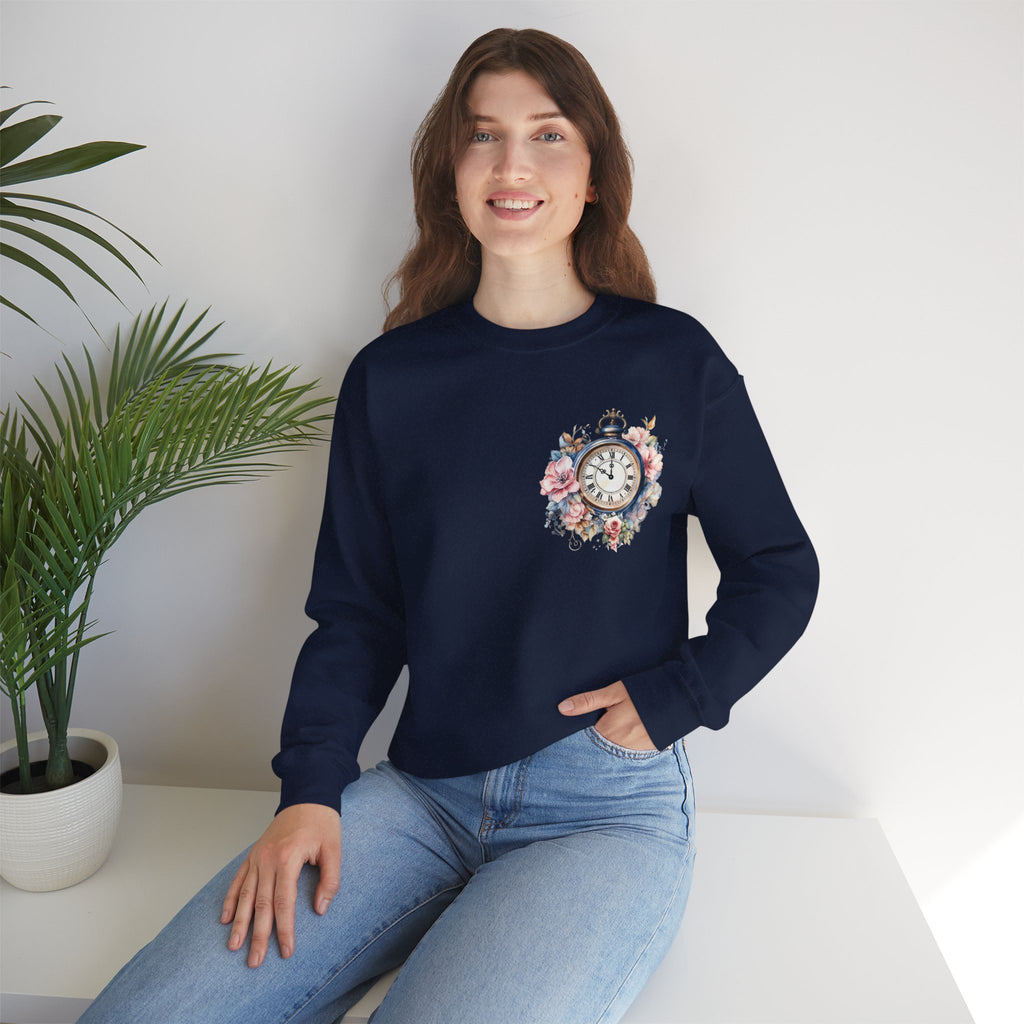 ORVIAN — Blue Watercolor Floral Book Crewneck, Open Book Wildflower Literary Unisex Heavy Blend