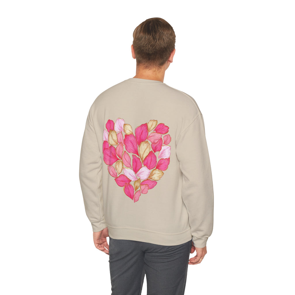 ORVIAN — Floral Rose Heart Crewneck, Romantic Pink Flower Valentine Sweatshirt, Unisex Heavy Blend