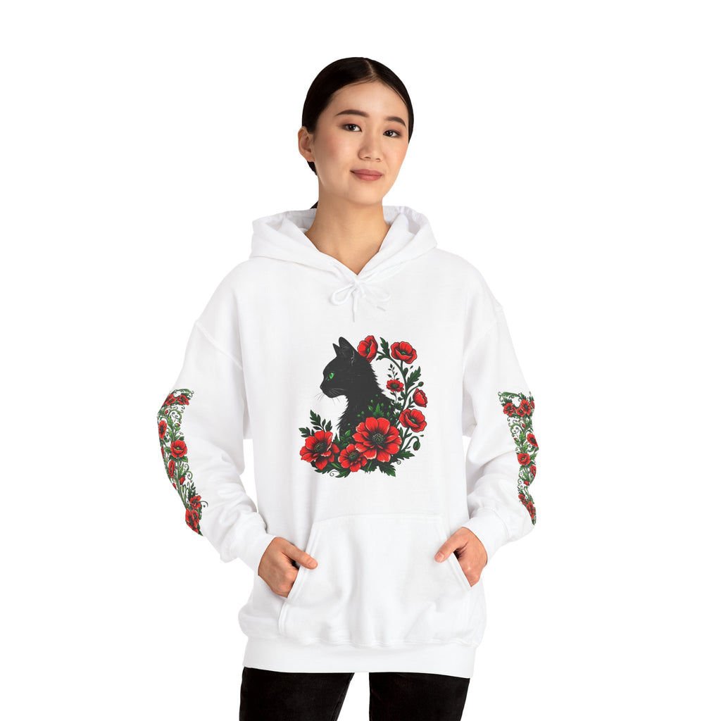 ORVIAN — Black Cat & Red Poppies Unisex Heavy Blend Hoodie