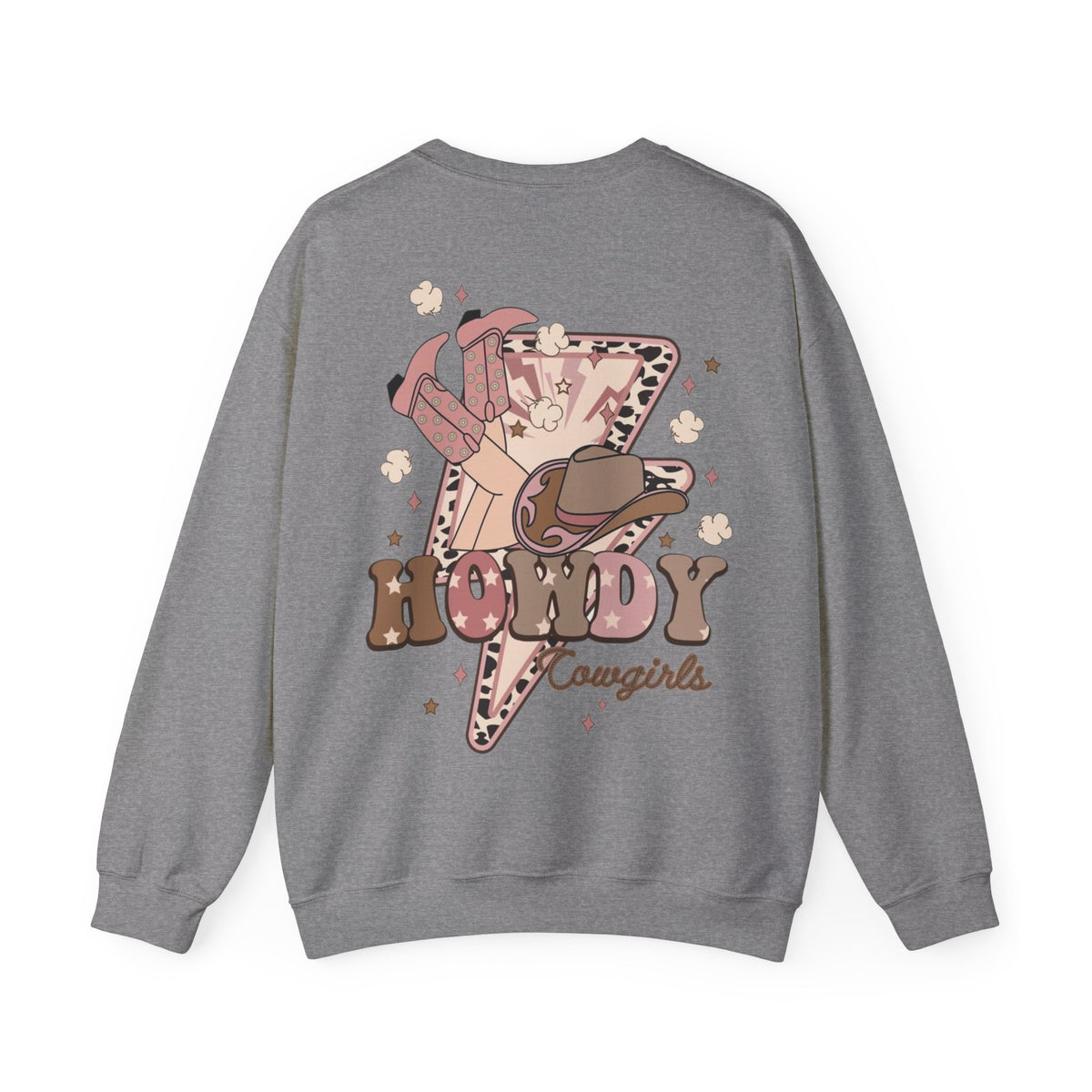 ORVIAN — Howdy Cowgirls Western Crewneck, Leopard Lightning Bolt & Cowgirl Boots Unisex Heavy Blend