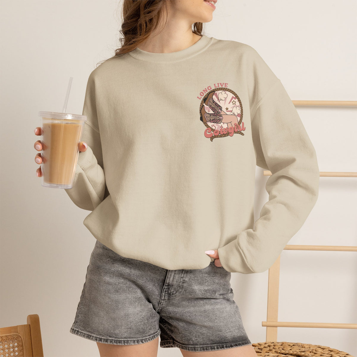 ORVIAN — Howdy Cowgirls Western Crewneck, Leopard Lightning Bolt & Cowgirl Boots Unisex Heavy Blend