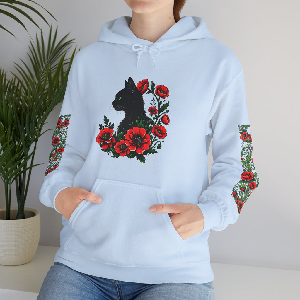 ORVIAN — Black Cat & Red Poppies Unisex Heavy Blend Hoodie