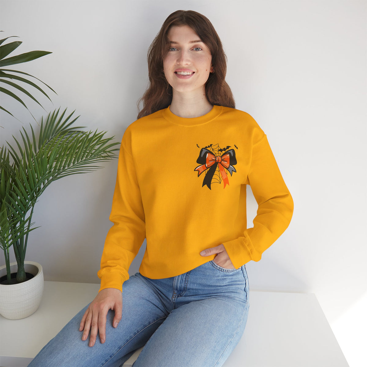 ORVIAN — Coquette Ghost & Bow Halloween Crewneck, Lace Ghost Pumpkin Unisex Sweatshirt