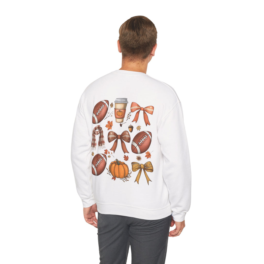 ORVIAN — Coquette Fall Bow & Football Crewneck, Pumpkin Spice Game Day Unisex Heavy Blend