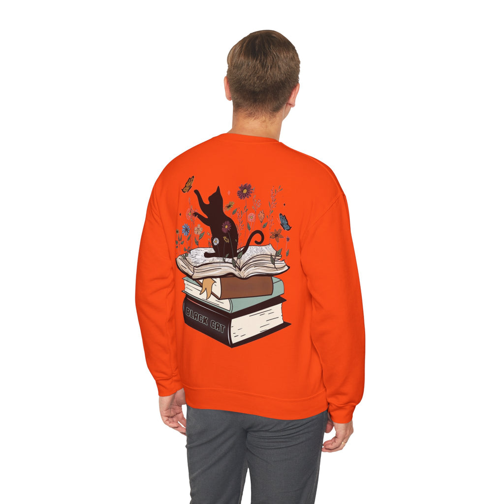 ORVIAN — Life Is Better With Flowers, Cats & Books Crewneck, Black Cat Book Stack Unisex